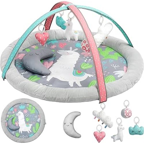 X-Large Baby Play Mat with Soft Bumper | Extra Room for Tummy Time, Crawling, & Play | Padded Floor Mat for Infants & Toddlers | Cozy & Safe Baby Activity Mat for Growing Families [Llama]