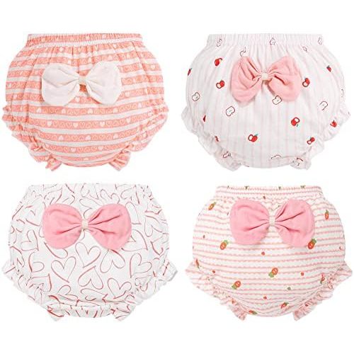 SEAUR Baby Girls Cotton Bloomers Toddler Cute Ruffle Diaper Cover Soft Assorted Underwear Breathable Panties 4 Pack