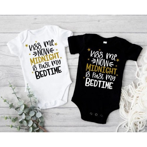 Baby's First New Year Eve Shirt,Kiss Me Now Midnight Is Past My Bedtime,Funny New Year Eve Toddler Shirt,New Years Kids Shirt,Baby Xmas Gift