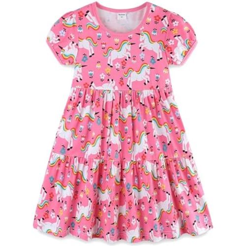 Bumeex Girl's Dresses Cotton Ruffle Sleeve Tiered Swing A-Line Cute Midi Casual Sundress