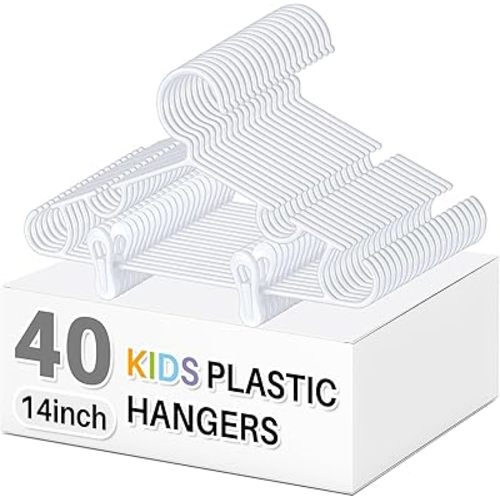 Hsei 40 Pack Baby Hangers with 80 Clips 14 Inch Non-Slip Clothes Hangers with Clips for Kids Pants Closet Coat Skirts Socks, White