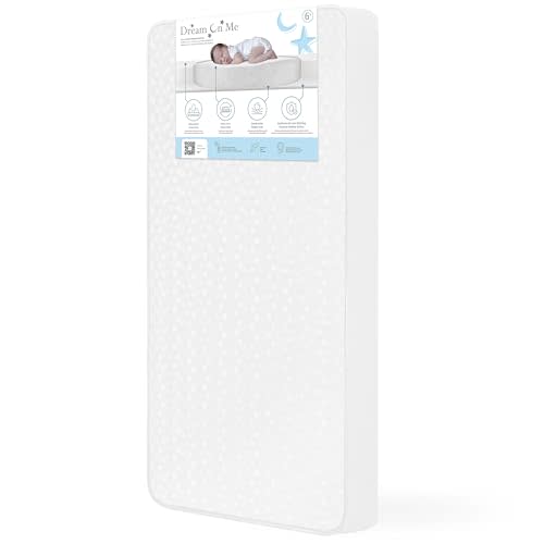 Dream On Me Breathable Full Size Firm Foam Crib and Toddler Bed Mattress, White Floral Cover, 6 Inch