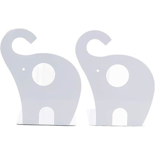 Leoyoubei Vintage Bookends with Felt Pads to Protect Bookshelf Bookcase Non-slip heavy steel Elephant 1 pairs white