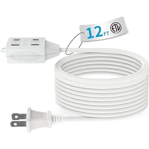 TiFFCOFiO Indoor Extension Cord, 2 Prong 12 Feet Extension Cord, 3 Polarized Outlets with Safety Slide Windows,13A/1625W, 16 AWG, 1 Pack (1 Pack)