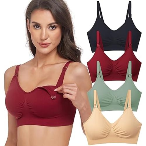 GXXGE 4Pack Nursing Bra for Breastfeeding Maternity Bras Push Up Silk Seamless Pregnancy Bralette Underwear