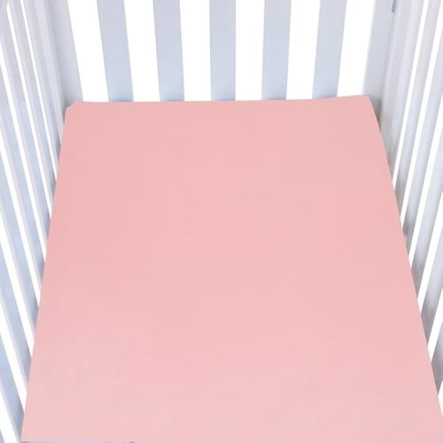 Pink Knlpruhk Silk Fitted Crib Sheet 28" x 52" Surface (100% Pure Mulberry Silk) – 9" Deep Pocket (Satin) for Baby Hair 19 Momme 6A High Grade Fibers Ultra Soft Smooth Breathable Pink