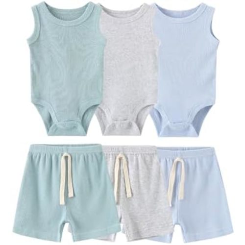 Kiddiezoom Baby Layette Set 6-Piece Unisex Bodysuits Pants Set Toddler Boy Girl Gift Sets