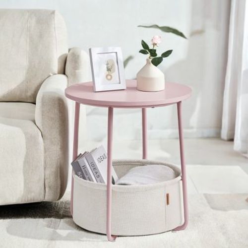 Small Side Table with Storage Round End Tables Living Room Side Tables for Small Spaces Bedroom Jelly Pink and Cream White