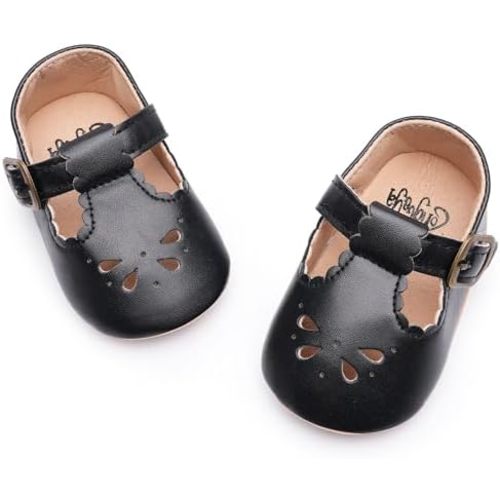 HONGTEYA Infant Baby Girls Mary Jane Flats Non Slip for Toddler First Walkers Soft Sole PU Leather Crib Shoes Sneaker Wedding Party Christmas Princess Dress Shoes Baby Moccasins Girls