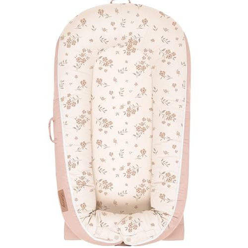 Konssy 100% Cotton Baby Lounger Cover Fits DockATot Deluxe+, Cover Only | Soft & Breathable, Easy Installation with Two-Way Zipper & Snap Buttons, Cozy Replacement Slipcover for Baby Nest (Blossom)