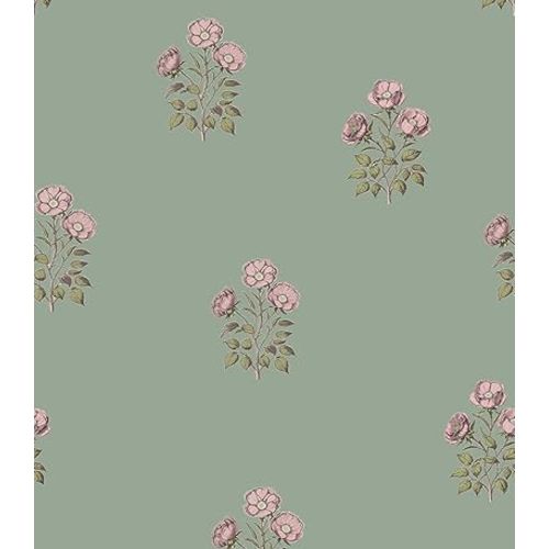 Green Floral Peel and Stick Wallpaper Vintage Floral Contact Paper Self Adhesive Wallpaper Peel and Stick Contact Paper Removable Waterproof for Bathroom Bedroom - 17.3”×196.8”