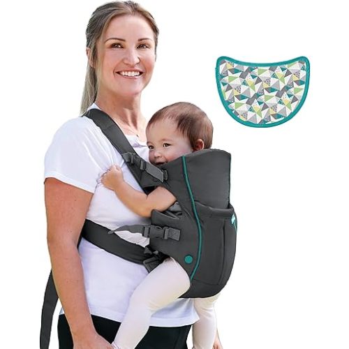 Infantino Swift Classic Carrier with Pocket, 2-Ways to Carry Carrier with Wonder Bib & Essentials Storage Front Pocket for Babies 7-26lb, Adjustable Strap, Gray