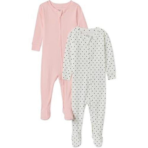 Amazon Essentials x Sofia Grainge Unisex Toddlers and Babies' Snug-Fit Cotton Footed Pajamas, Pack of 2