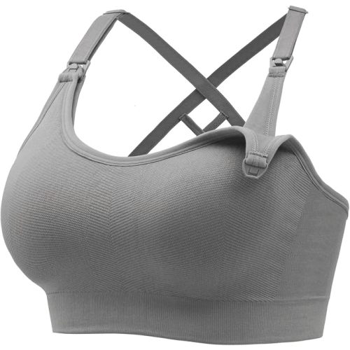 Angelhood Nursing Bras for Breastfeeding, Seamless Nursing Sports Bra Medium Impact Support Maternity Bras for Pregnancy