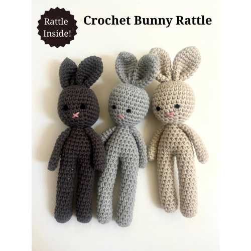 Crochet Bunny Rattle, Baby Shower Gift, Handmade Soft Toy for Newborn, Stuffed Animal Lovey, Neutral Baby Toy, Pregnancy Gift, Toddler Toy