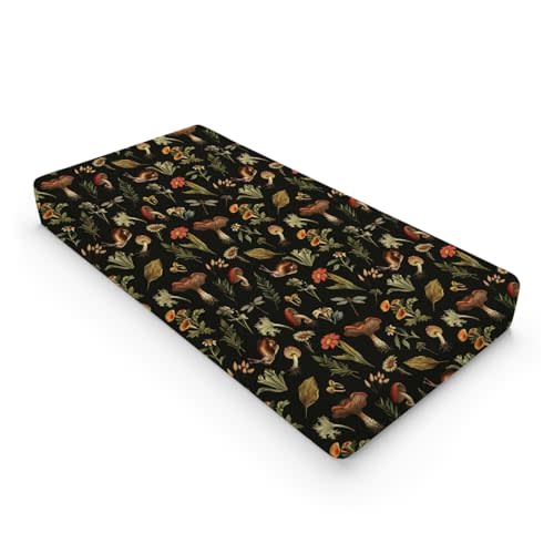 Vintage Mushroom Forest Baby Changing Pad Covers Retro Mushrooms Snail Flowers Leaves Nursery Diaper Changing Table Sheets for Boy Girl Soft Breathable Stretch Fitted Change Table Mats 32''x16''
