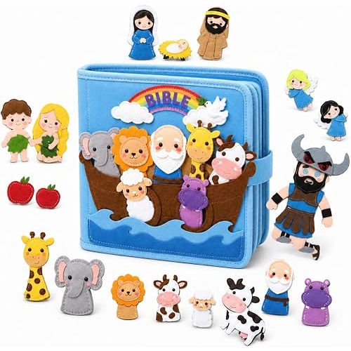 Bible Quiet Book, Felt Busy Book for Toddlers 1-3, Baptism Gifts | 7 Bible stories, Noah's Ark, Montessori toys, sensory play, soft felt pages, church toy, toddler travel toy, christening gift