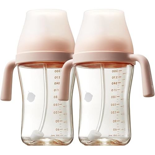 Bc babycare Sippy Cup Learner for 6+ Month Old with Nipples & Handles, Spill Proof Sippy Cup, Weighted Straw Toddler Cups, Anti-Choking Baby Cups,2 Pack Pink