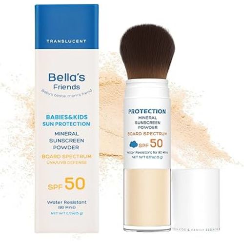 Bella’s Friends SPF 50 Brush-On Mineral Powder Sunscreen, Broad Spectrum Protection for All Skin Types, Translucent, Safe on Scalp, Reef-Friendly, Waterproof, Travel Size, Beach Essentials