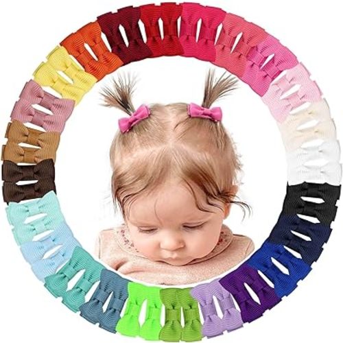 48PCS 2inch OAOLEER Girls Hair Clips and Pins - Fully Lined Bows Alligator Clips for Infants and Toddlers, 24 Colors in Pairs (Style B-48pcs)