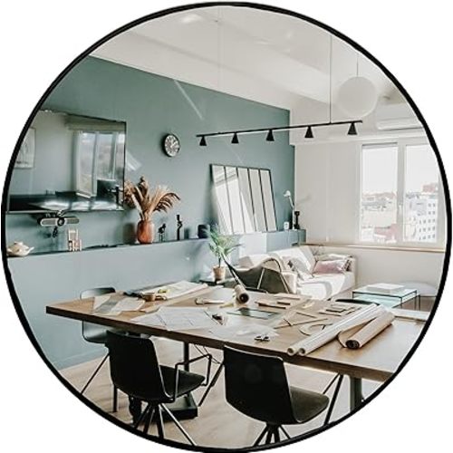 HBCY Creations Large Round Mirror, Black 30 inch Wall Mirror for Entryway, Bathroom, Living Room and More, Modern Minimalist Mirror for Both Rustic and Boho Design and Decor