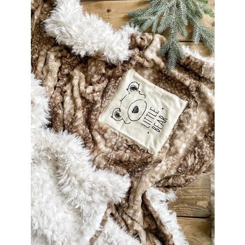 Faux Fur Baby Blanket Lovey: Brown Fawn, Little Bear Flannel Patch