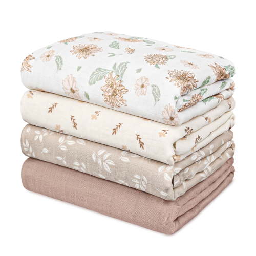 Gllquen Baby 4-Pack Muslin Swaddle Receiving Blankets for Newborn Infant Boys Girls 35"x40", Sunflower
