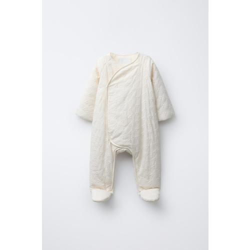 FLORAL EMBROIDERY QUILTED ROMPER - Ecru | ZARA United States