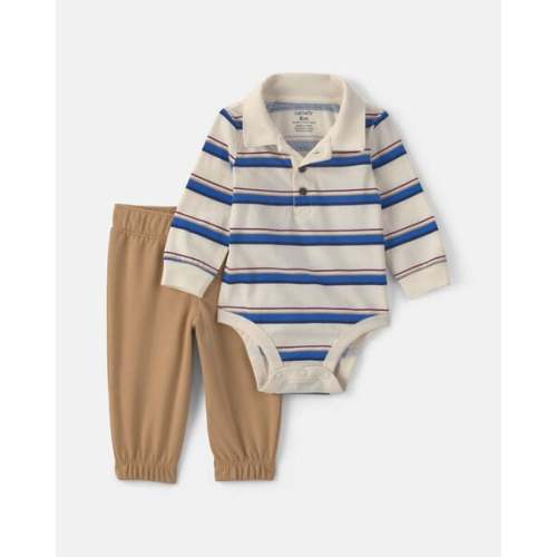 Baby Boy 2-Piece Striped Long-Sleeve Bodysuit & Pant Set - Cream/Khaki | Carter's