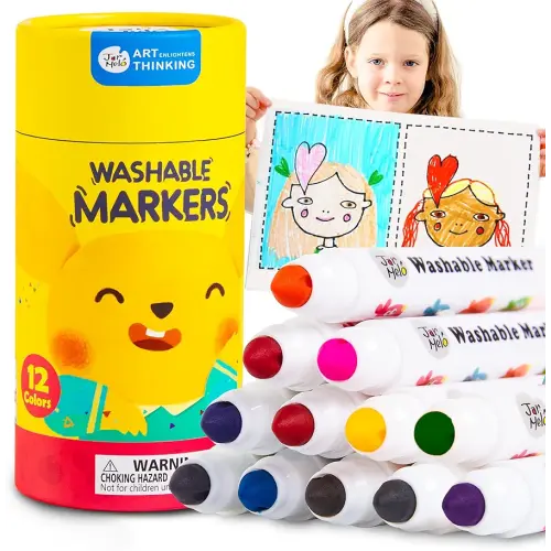 Jar Melo Washable Broad Line Markers for Toddlers,12 Count,Mess Free Coloring Markers Kit for Kids Girls Party Favors School Classroom Arts Crafts Suppliers Gift