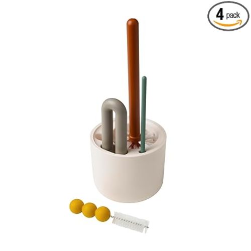 Boon Mod Baby Bottle Brushes - Includes Bottle Cleaner Brush, Straw Cleaner Brush, Nipple Brush and Detail Brush for Baby Bottles - Baby Bottle and Straw Brush Cleaning Set - Deco - 4 Count