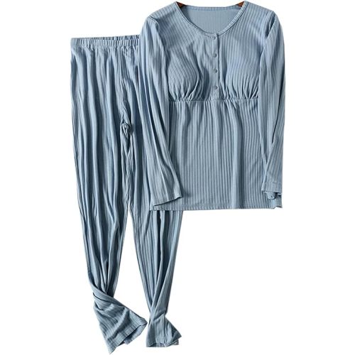 Womens Nurisng Pajamas/pjs Set Cotton Long Sleeves 2 Pieces Sleepwear Set For Maternity Breastfeeding