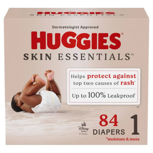 Huggies Size 1 Diapers, Skin Essentials Baby Diapers, Size 1 (8-14 lbs), 84 Count, Packaging May Vary