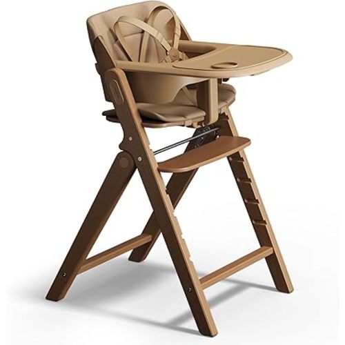 Mamazing GrowPod Pro Wooden Baby High Chair for 6 Months to 300lbs, Easy to Clean with Tray, Compact Foldable Highchair for Kitchen & Dining Room, with 5-Point Safety Harnesses and Guard Bar