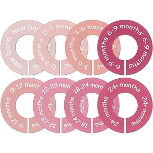 JarThenaAMCS 8Pcs Gradient Pink Baby Closet Size Dividers Baby Clothes Hanger Organizers Newborn to 24 Month Thicken Infant Wardrobe Separators for Home Nursery Bedroom