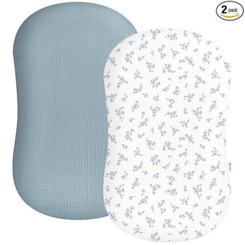 Muslin Baby Lounger Cover 2 Pack, Soft Breathable Newborn Lounger Pillow Cover for Boys Girls Infant (Bluebell Bloom)