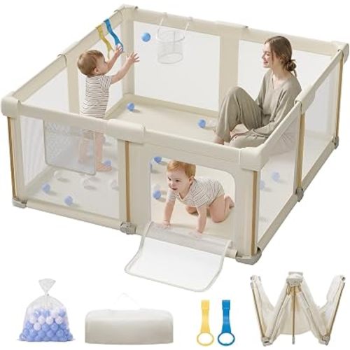 Foldable Baby Playpen, 59 x 59 Collapsible Play Pen for Babies 6-12 Months