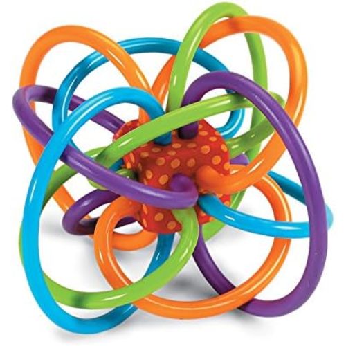 Manhattan Toy Winkel Rattle & Sensory Teether Toy, Blue/Green/Orange, 5 Inch x 4 Inch x 3.5 Inch