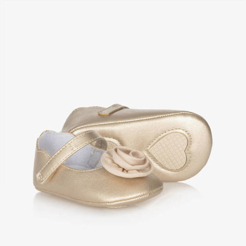 Mayoral Newborn - Baby Girls Shimmery Gold Flower Pre-Walker Shoes | Childrensalon