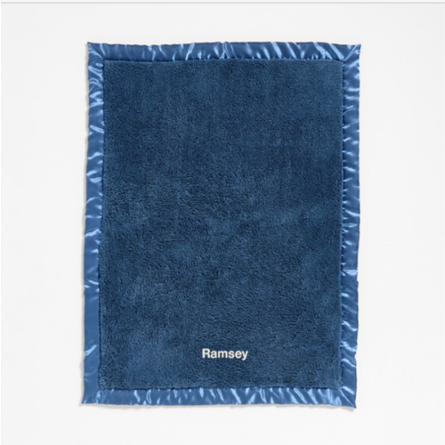 Personalized Satin Trim Light Navy Blue Plush Baby Stroller Blanket