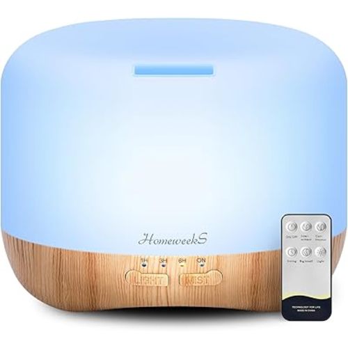 Aromatherapy Essential Oil Diffuser for Room: Colorful Aroma Air Humidifier with Adjustable Cool Mist Mode, Waterless Auto Off Ultrasonic Diffusers for Large Small Room Home Office 500ML
