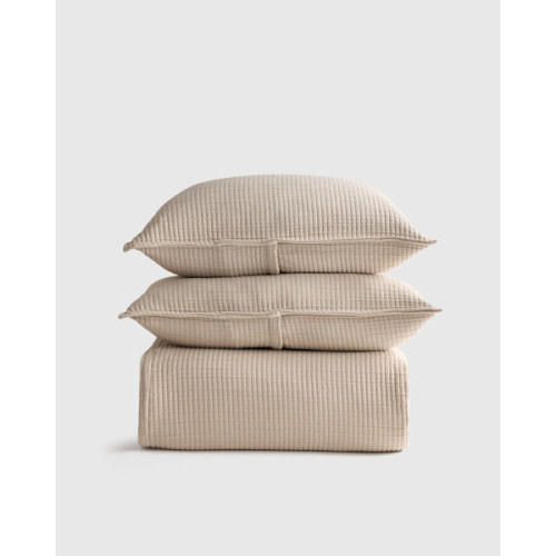 Organic Ribbed Cotton Coverlet Set in Mineral