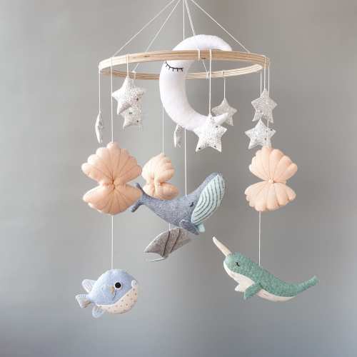 Ocean baby mobile, sea life nursery mobile, whale narwhal crib mobile, handmade felt mobile nursery,  nautical nursery decor