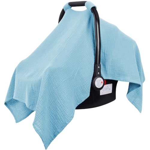 Metplus Muslin Car Seat Cover for Babies - Carseat Stroller Cover Infant Stroller Covers for Boys and Girls, Breathable & Lightweight, Fits Most Strollers & Baby Car Seats