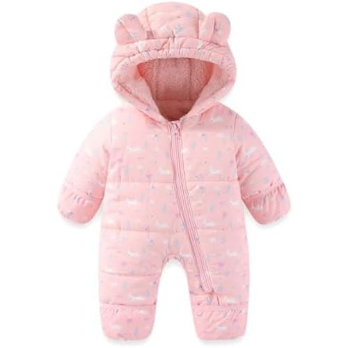 JiAmy Baby Snowsuit Baby Printed Winter Clothes With Flod-Over Girl Boy Hooded Outfits Jumpsuit Coat