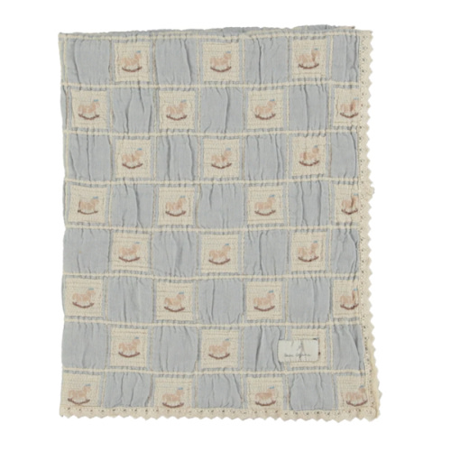 Blue Rocking Horse Patchwork Blanket – Soft Baby Blanket