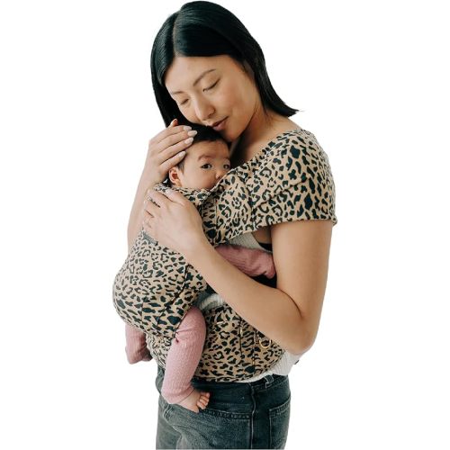 Tushbaby Pearl Wrap Baby Carrier for Newborns 8–20 lbs, Hands-Free Ergonomic Infant Carrier with Storage, Bottle & Wipe Holder, Adjustable Soft Fabric, Cheetah