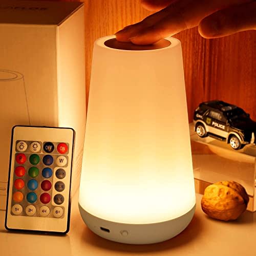 THAUSDAS Night Light, Dimmable Touch Lamp for Bedroom, Portable Table Bedside Lamp, 5 Brightness & 13 RGB Colors, Night Lights for Bedroom/Baby Nursery/Bathroom/Hallways/Living Room