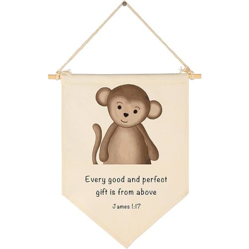 Animal Christian Nursery Decor-Bible Verse Art-Jungle Safari-Scripture Flag Decor Gift for Baby Boys Girls Newborn Kids-Banner Pennant Wall Sign Gifts for Nursery Baby Room Playroom Bedroom