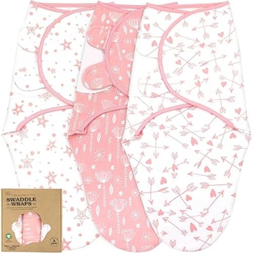Bublo Baby Organic Preemie Swaddles 4-7 lbs - 3-Pack Premature Babies Swaddle Sleep Sack - Premature Infant Sleeping Sack - Easy Adjustable Baby Swaddle Blanket Wrap Boy Girl (Rose Pink)